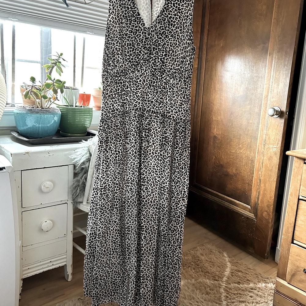 J Crew leopard print vneck form fitting maxi dress
